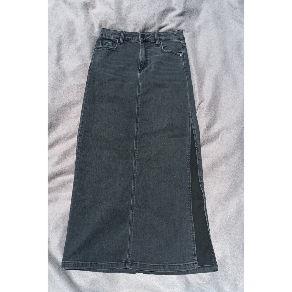 VICI Small Black Denim Maxi Skirt Side Slit Casual Summer Quiet Luxury